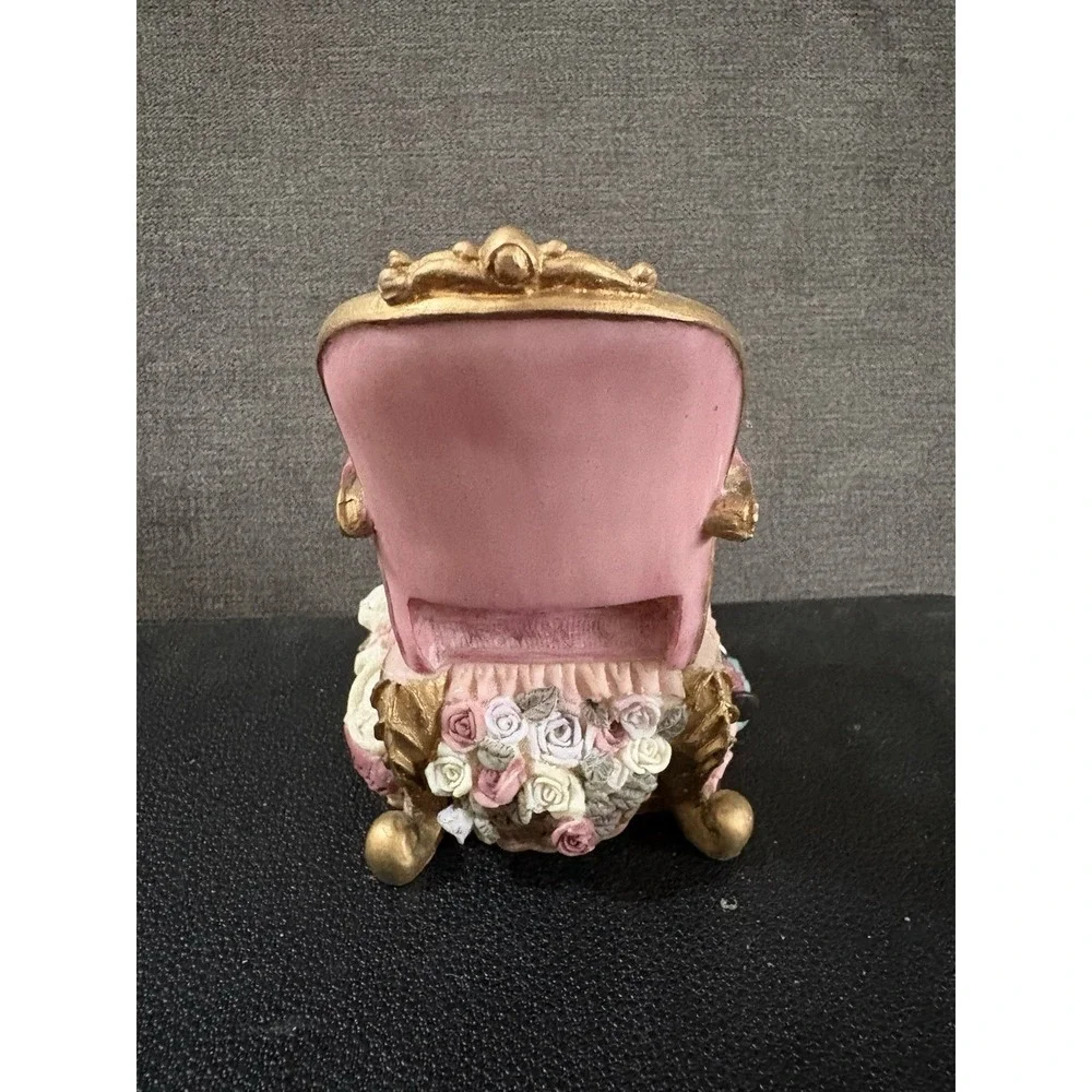 Vintage Dezine Chair‎ Shaped Trinket Box Jewelry Box Hand Painted Flowers Cat